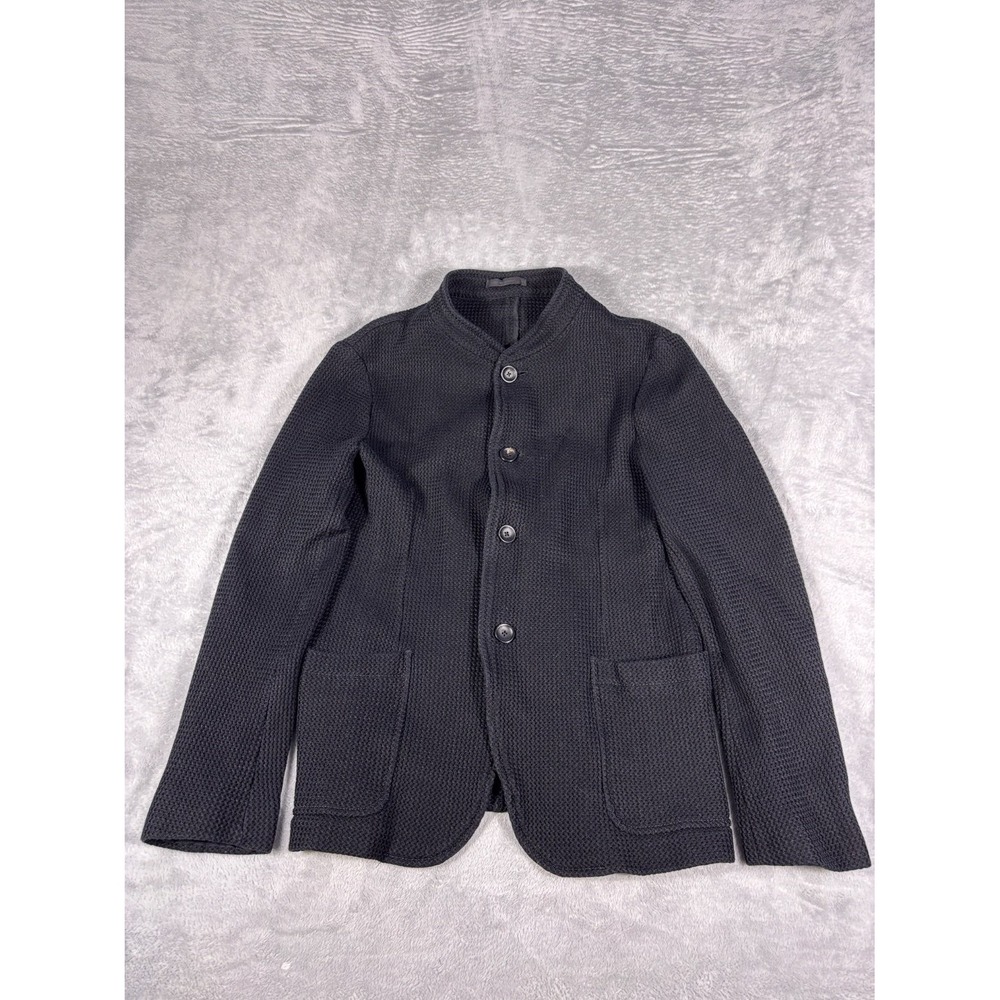 Armani Collezioni Waffle Mandarin Collar Jacket Women Sz L Charcoal Gray Blazer